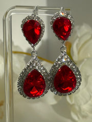 Red Teardrop Crystal Drop Earrings