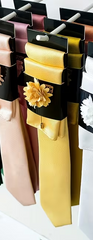 Men’s Yellow Satin Tie Set with Pocket Square & Lapel Flower
