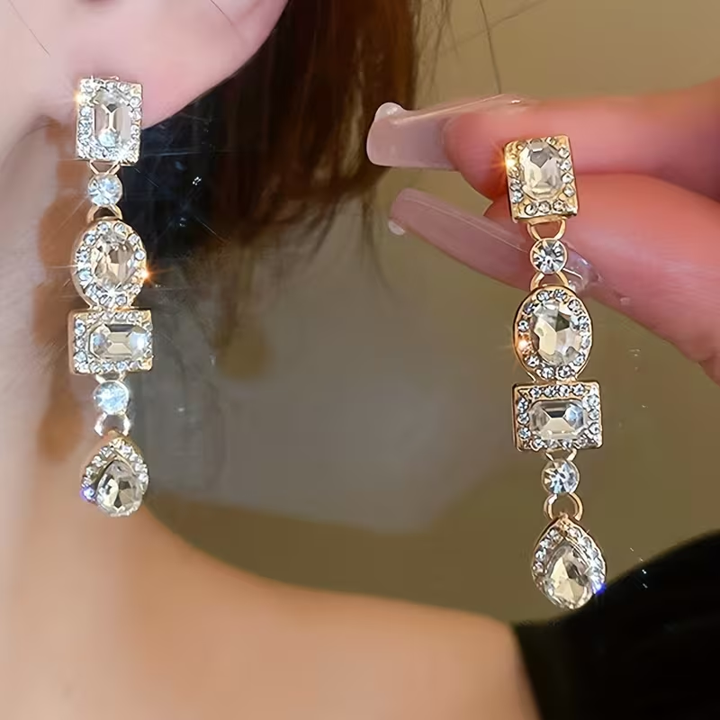 Elegant Gold-Tone Crystal Drop Earrings