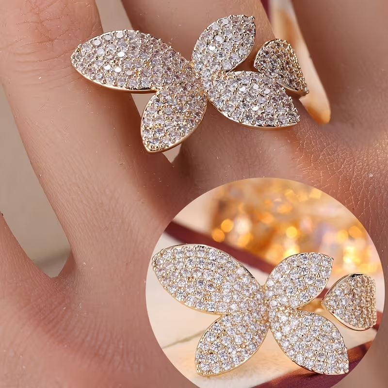 18K Gold Plated Butterfly Crystal Open Ring