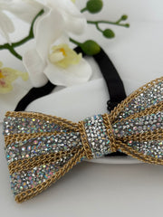 Luxury Crystal & Gold Chain Statement Bow Tie
