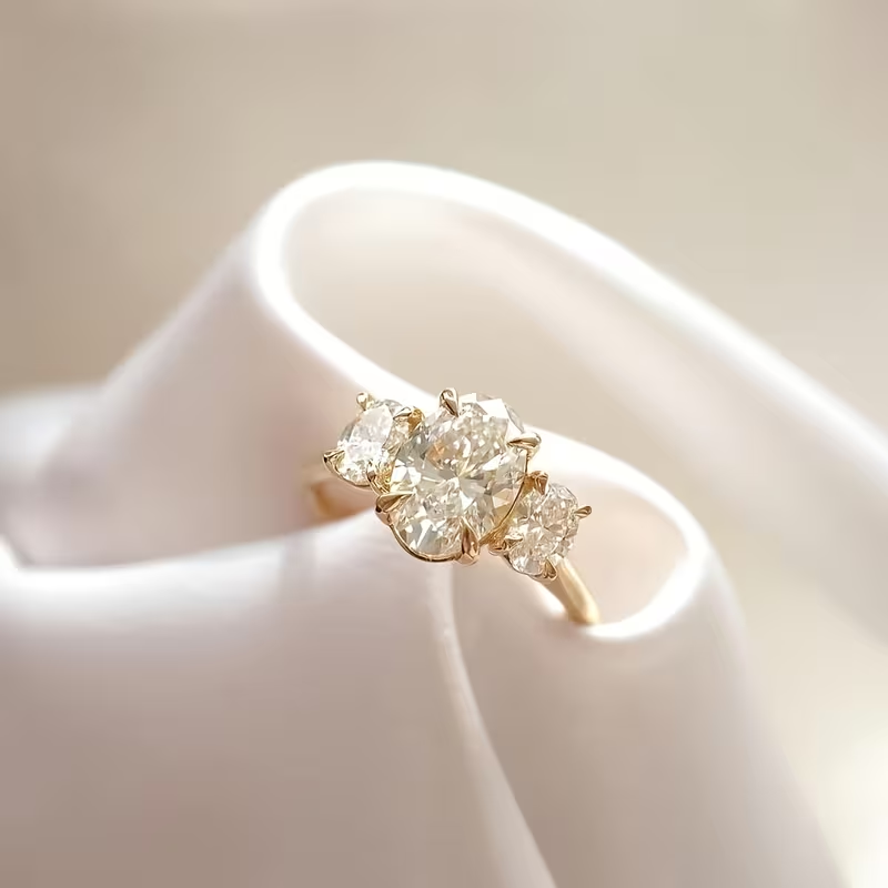 18K Gold Plated Three-Stone Crystal Ring