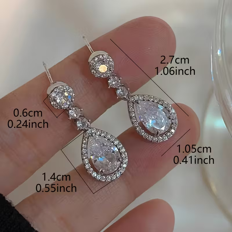 Elegant Crystal Teardrop Earrings – Silver Halo Drop Design