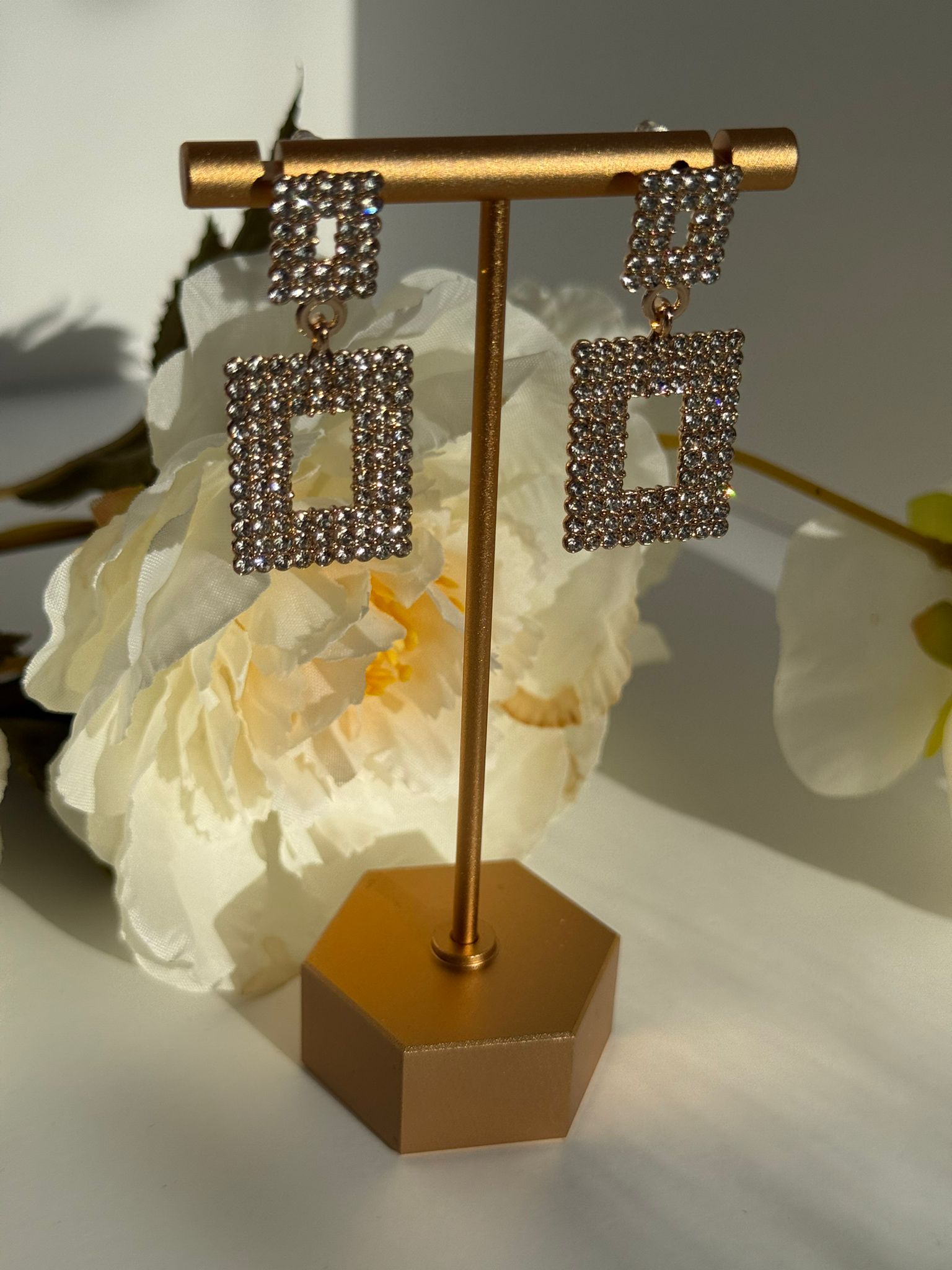 Geometric Crystal Square Drop Earrings