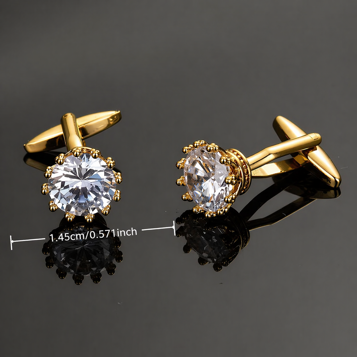 Crystal Cufflinks – Elegant Gold-Tone Formal Statement