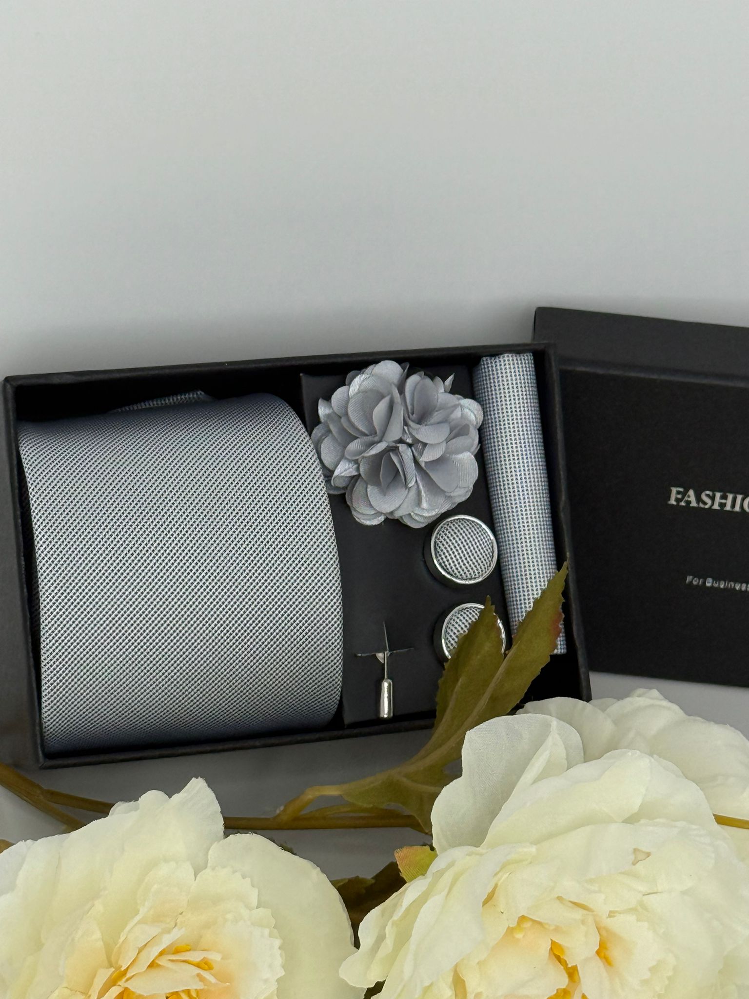 Silver Grey Luxury Textured Tie Gift Set