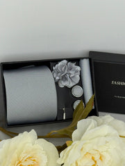 Silver Grey Luxury Textured Tie Gift Set