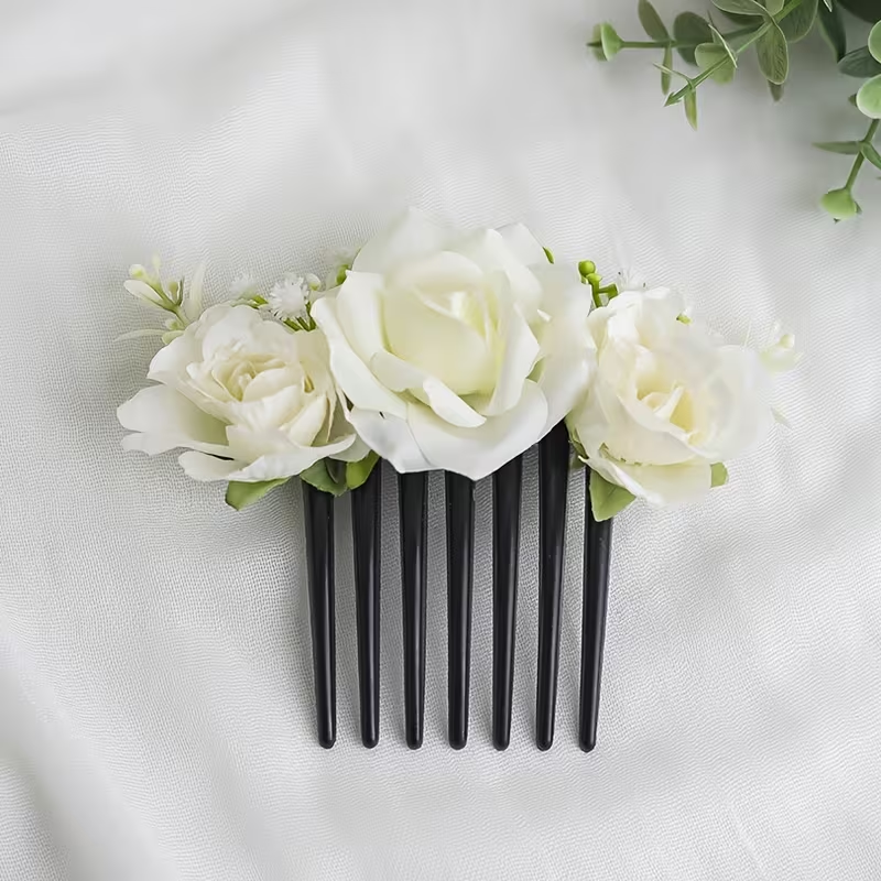 Elegant White Rose Floral Hair Comb