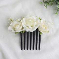 Elegant White Rose Floral Hair Comb
