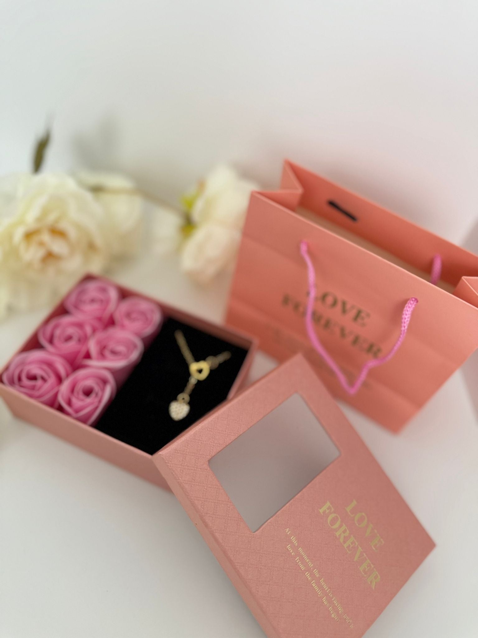 Luxury Rose Gift Box with Heart Necklace