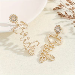 Golden Rhinestone “Bride” Statement Earrings