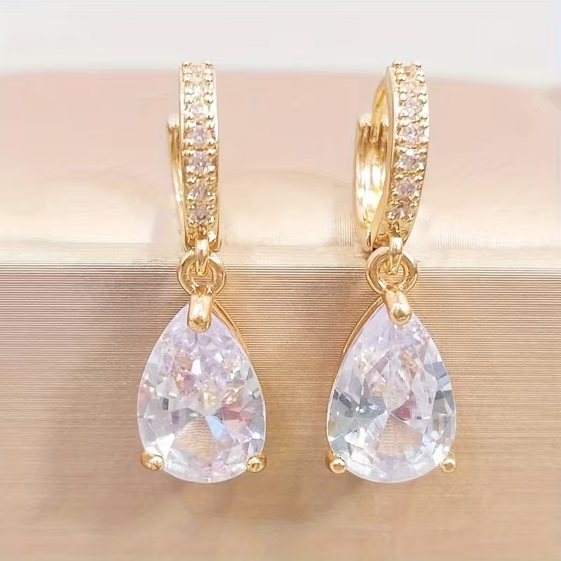 Gold Pavé Hoop Teardrop Crystal Earrings