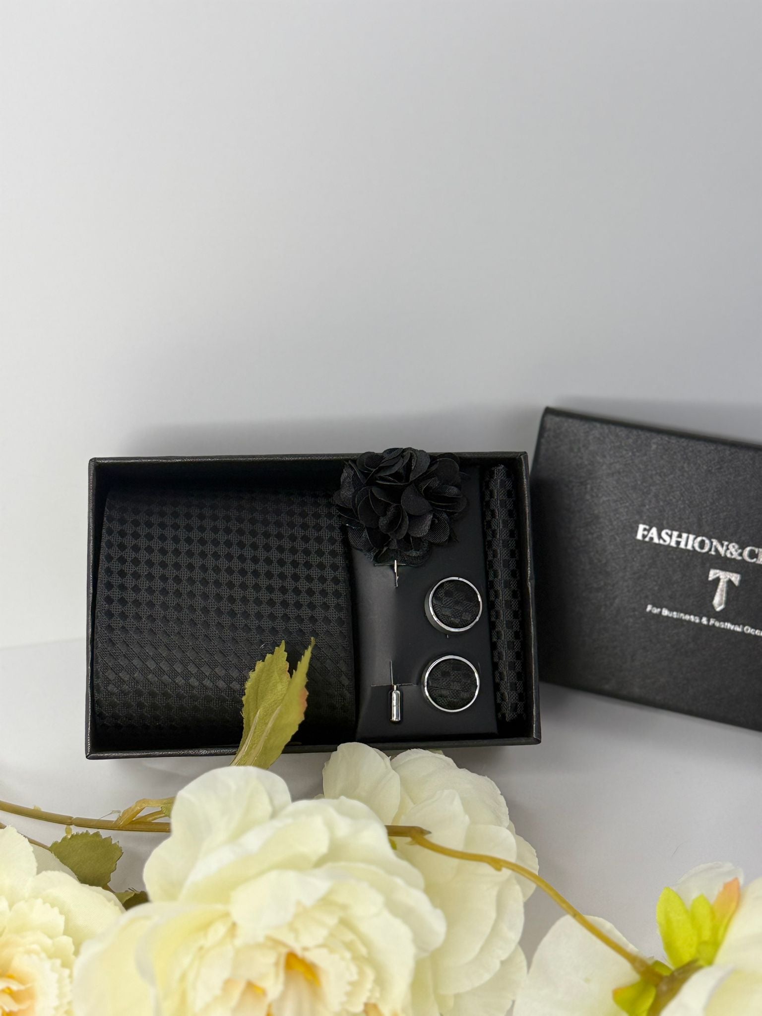 Black Checkered Luxury Tie Gift Set