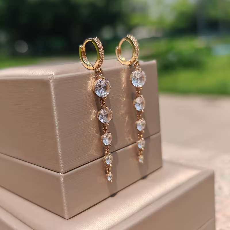 Gold Multi Crystal Drop Earrings