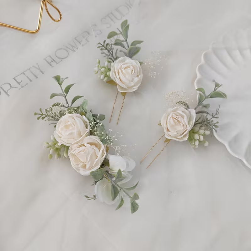 3-Piece Ivory Rose Bridal Hair Pin Set