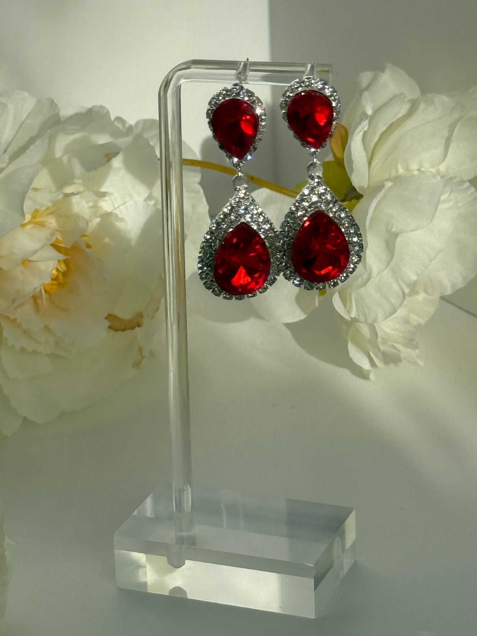 Red Teardrop Crystal Drop Earrings