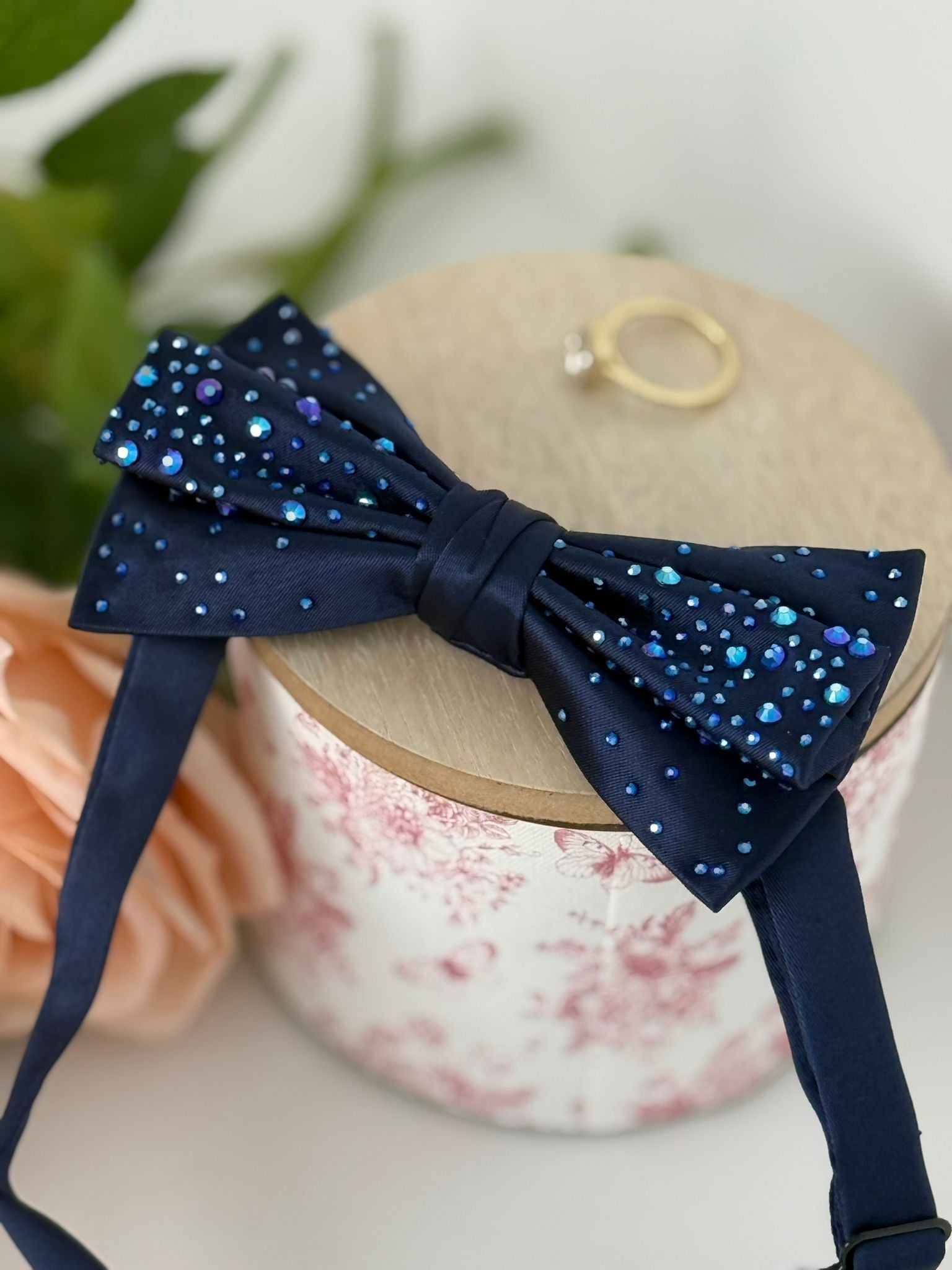 Navy Blue Bow Tie with Blue Crystal Detailing