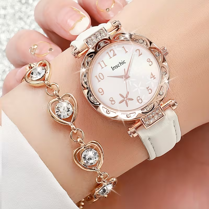 Romantic Heart Watch & Jewelry Gift Set (4-Piece Bundle)