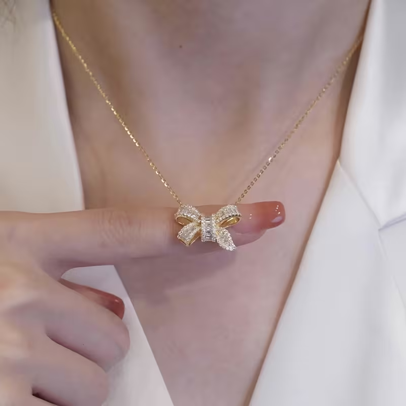Luxury Rose Jewelry Gift Box Set – Bow Necklace & Earrings