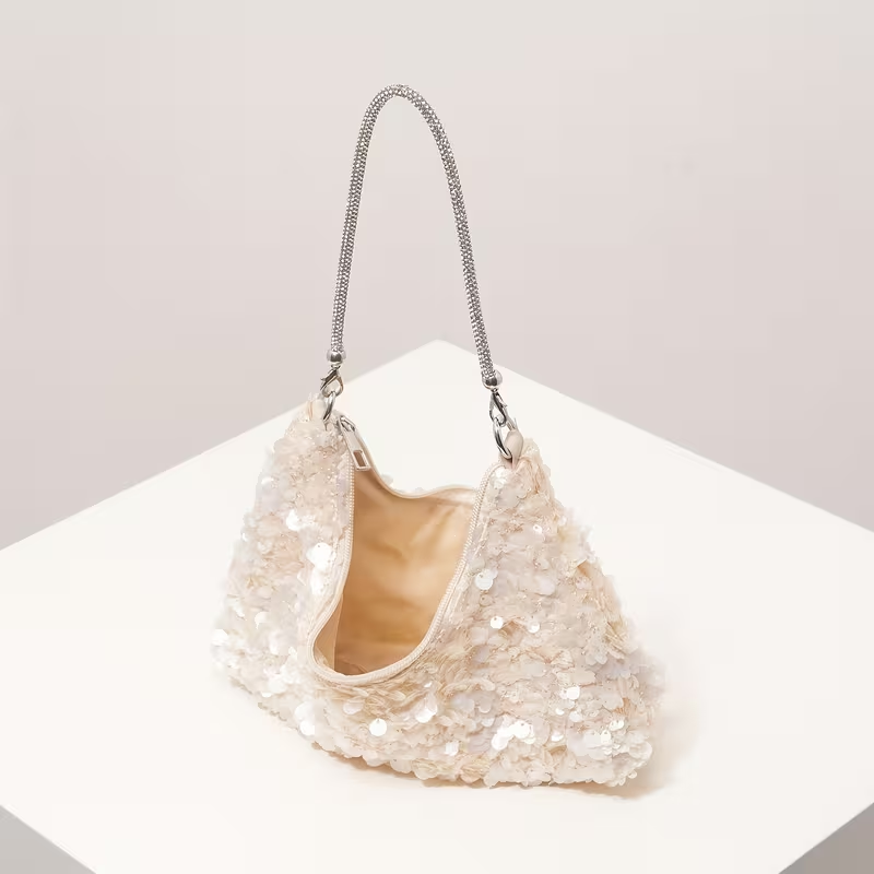 Women's Beige Sequin Shoulder Bag