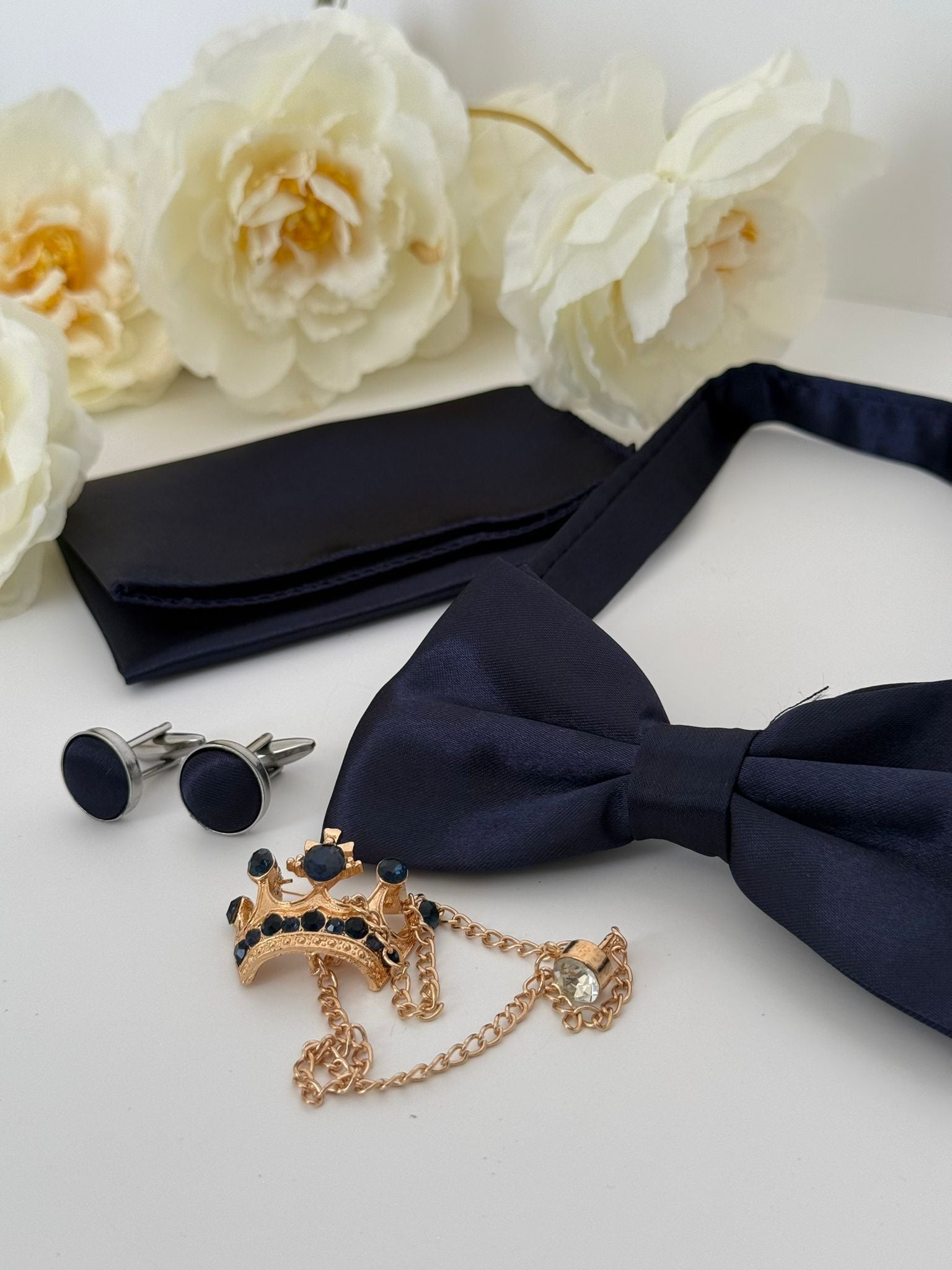 Navy Bow Tie & Accessories Set