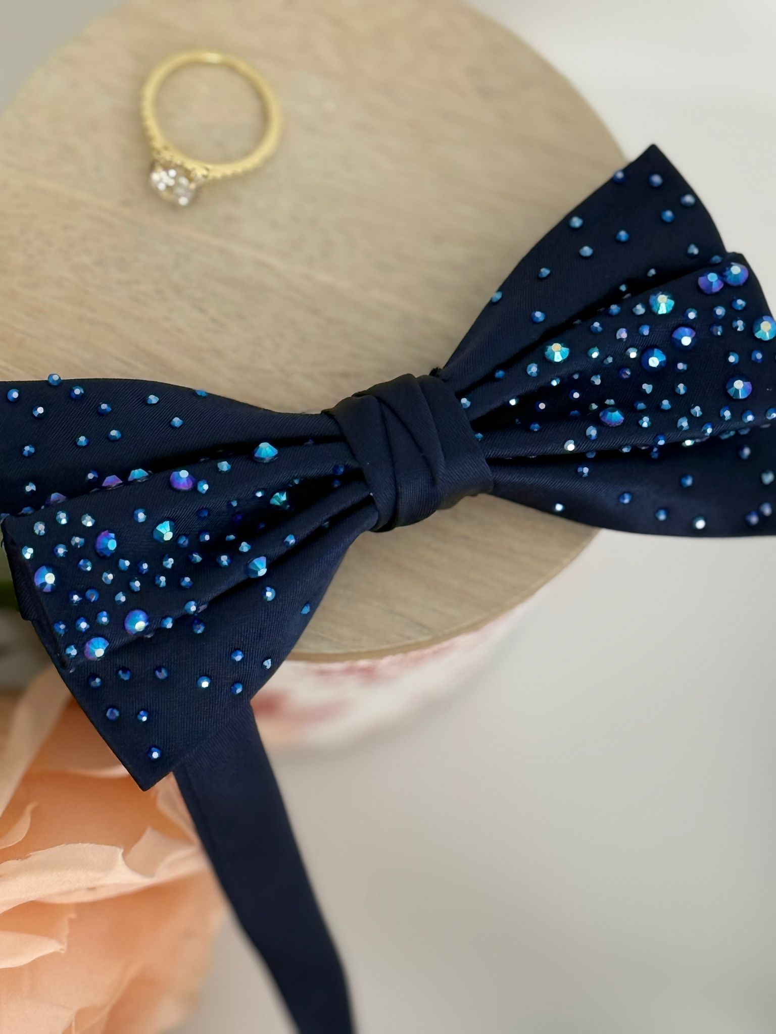Navy Blue Bow Tie with Blue Crystal Detailing
