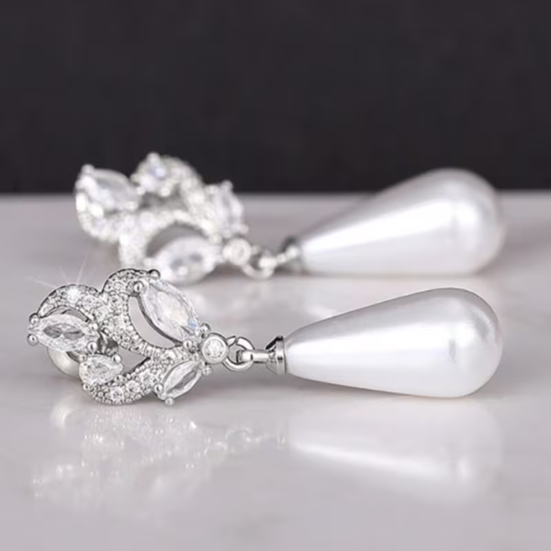 Elegant Pearl Drop Earrings – Crystal Bridal & Formal Jewelry