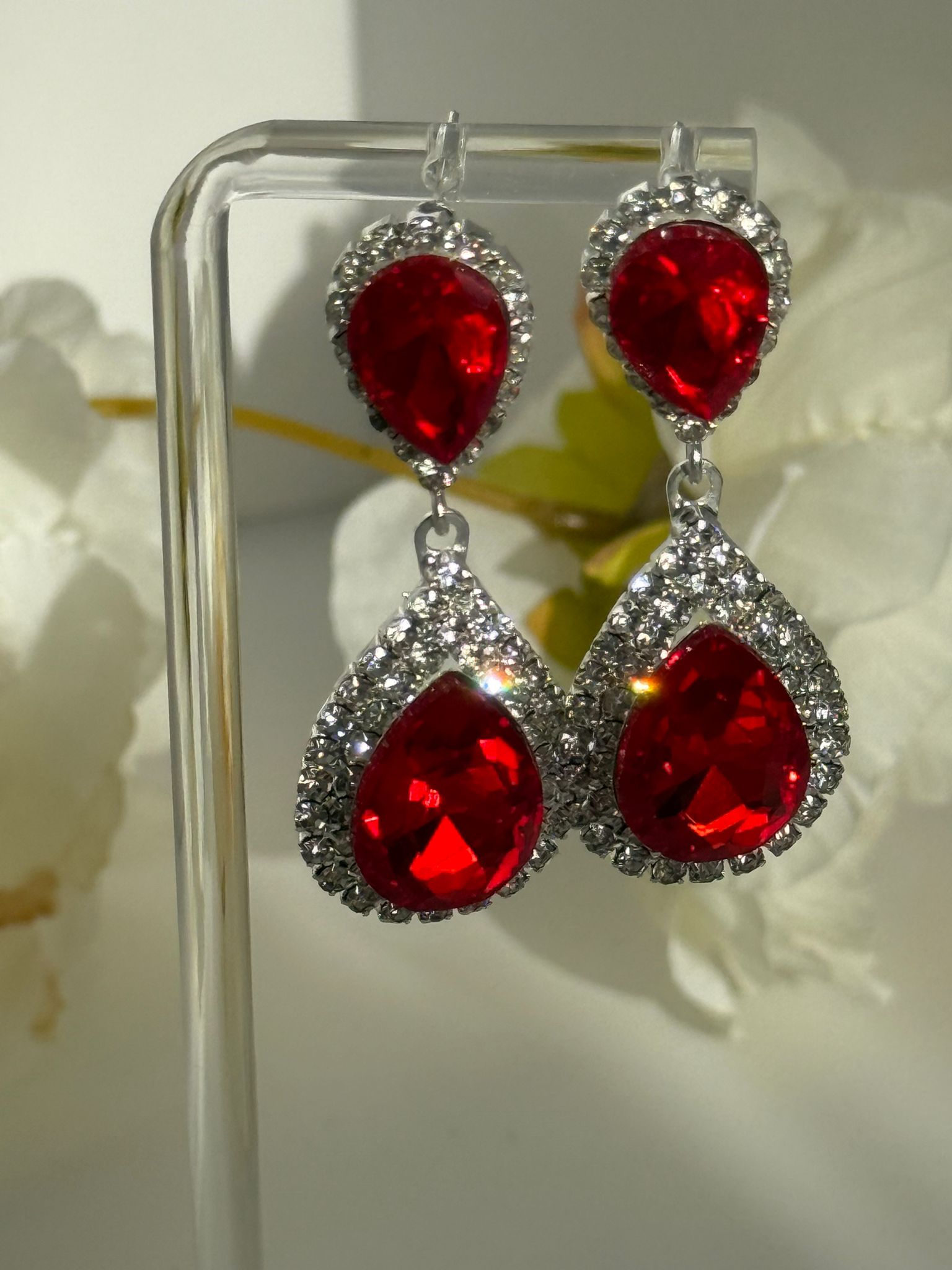 Red Teardrop Crystal Drop Earrings