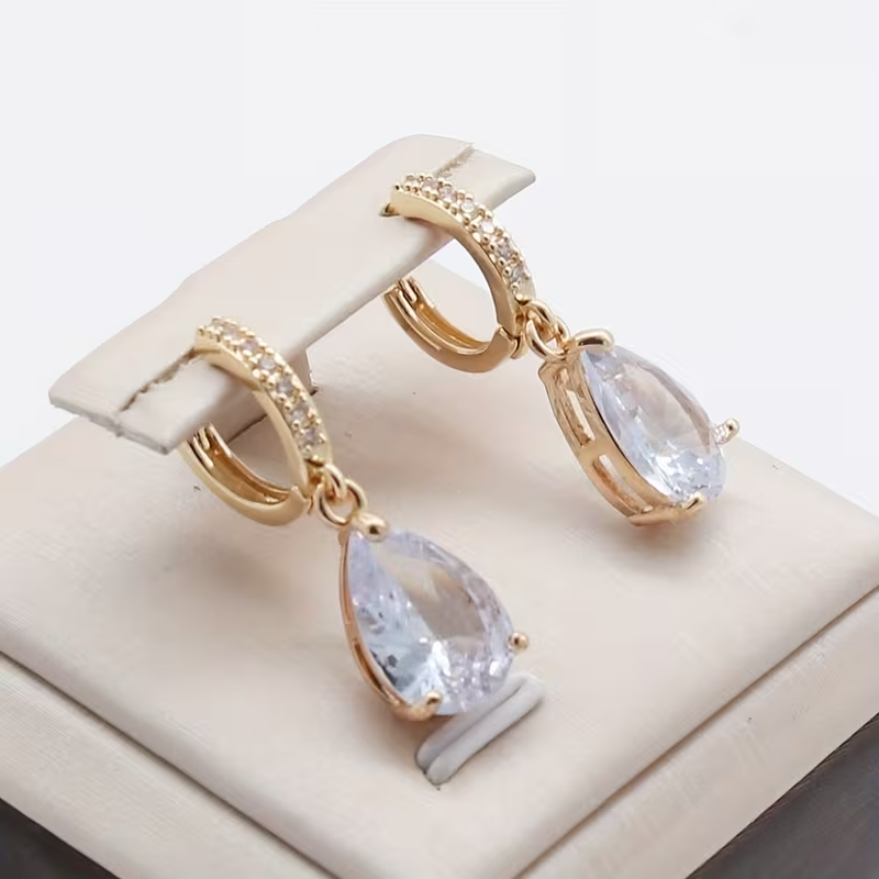 Gold Pavé Hoop Teardrop Crystal Earrings