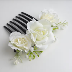 Elegant White Rose Floral Hair Comb