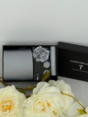 Silver Grey Luxury Textured Tie Gift Set