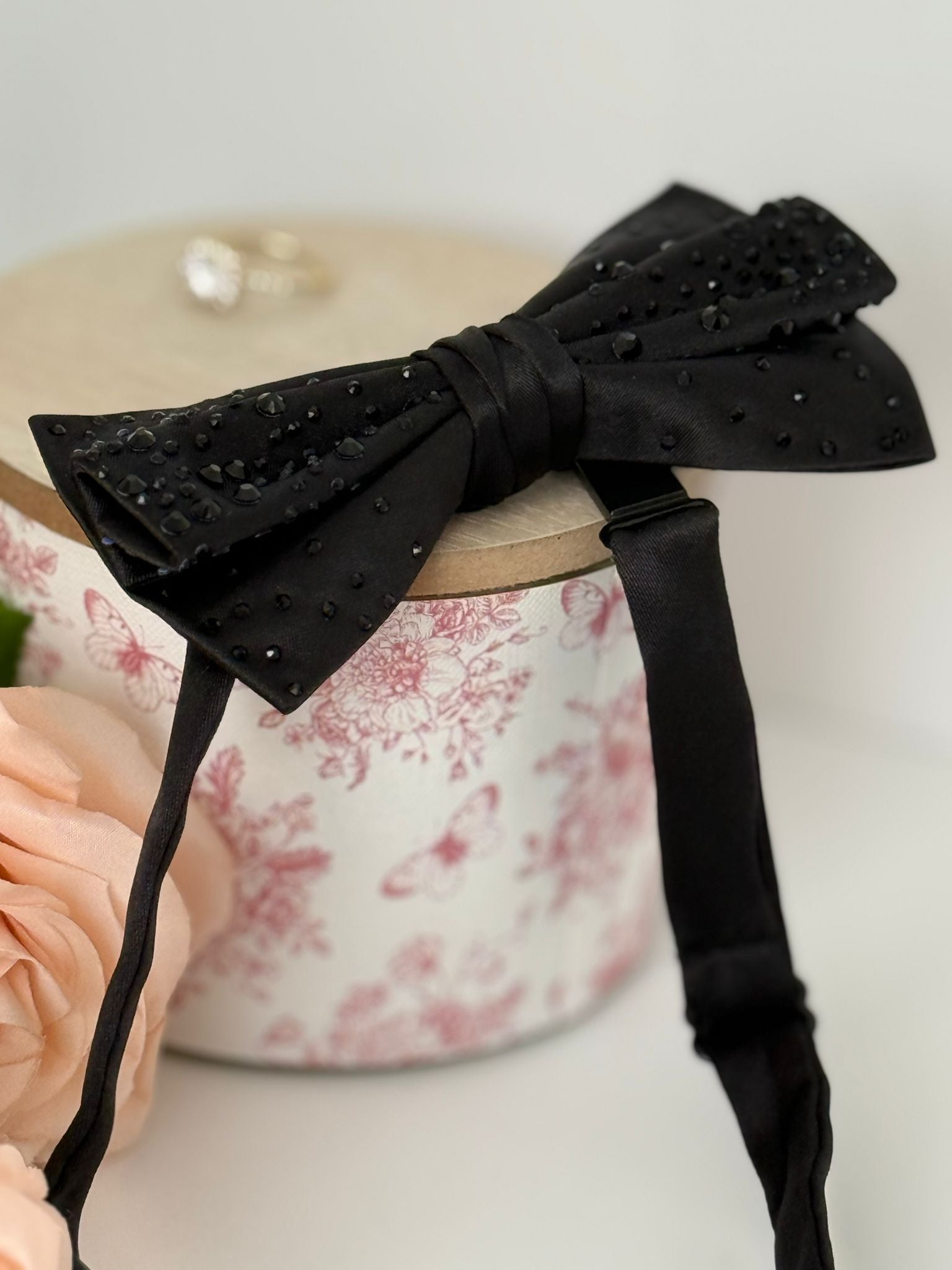 Black Beaded Bow Tie