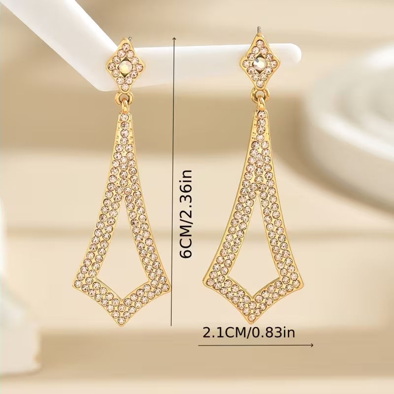 Golden Geometric Rhinestone Drop Earrings