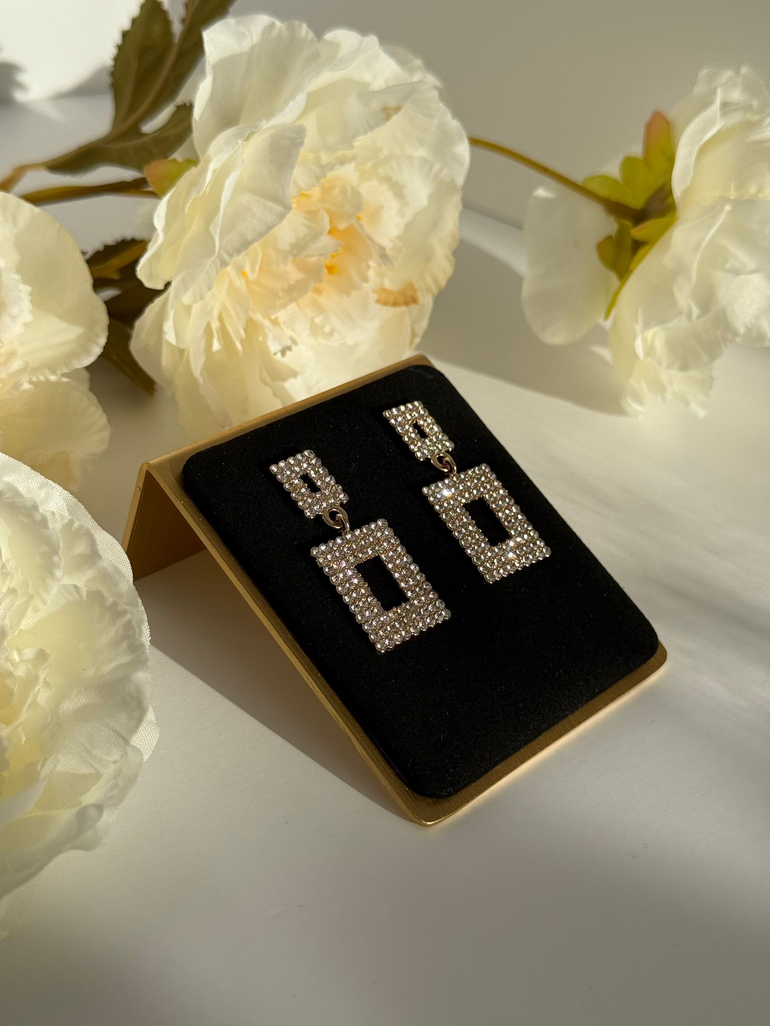 Geometric Crystal Square Drop Earrings