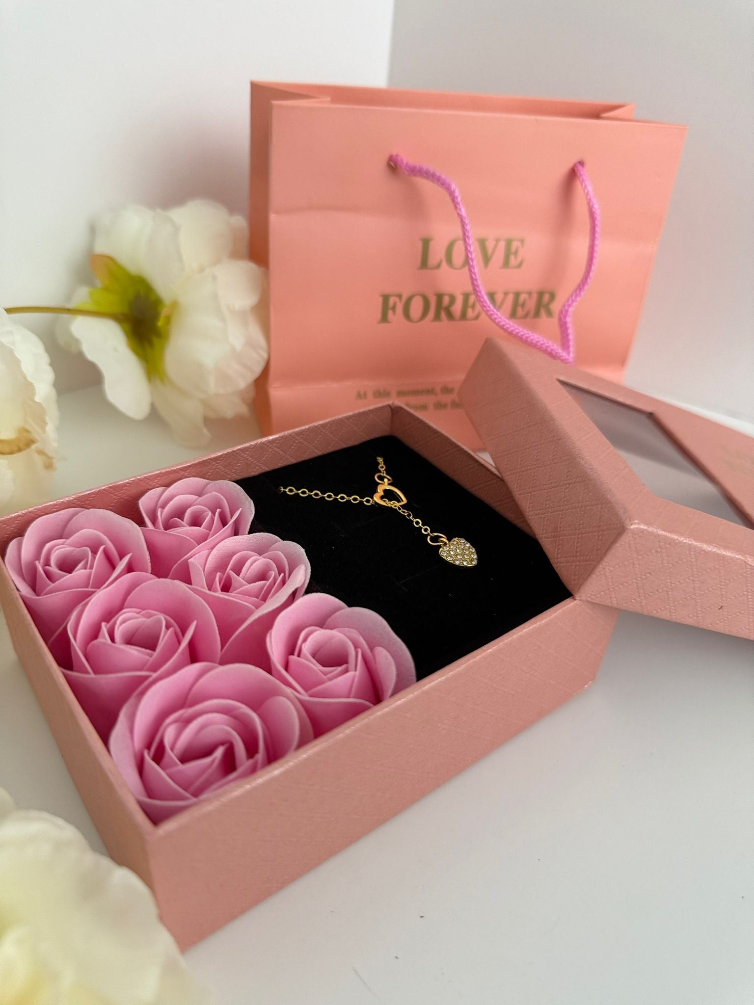 Luxury Rose Gift Box with Heart Necklace