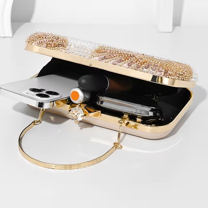 Luxury Pearl & Gold Floral Beaded Evening Clutch