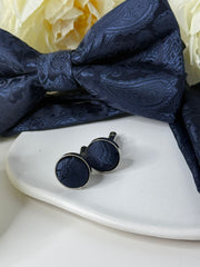 Navy Paisley Bow Tie & Cufflink Set