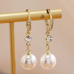 Elegant Gold Pearl Drop Earrings with Crystal Accent