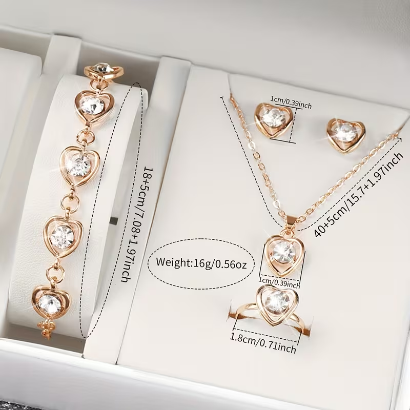 Romantic Heart Watch & Jewelry Gift Set (4-Piece Bundle)
