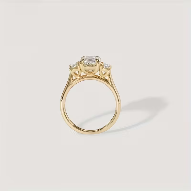 18K Gold Plated Three-Stone Crystal Ring