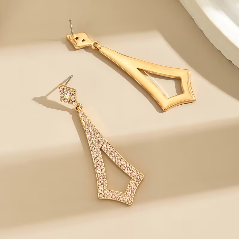 Golden Geometric Rhinestone Drop Earrings