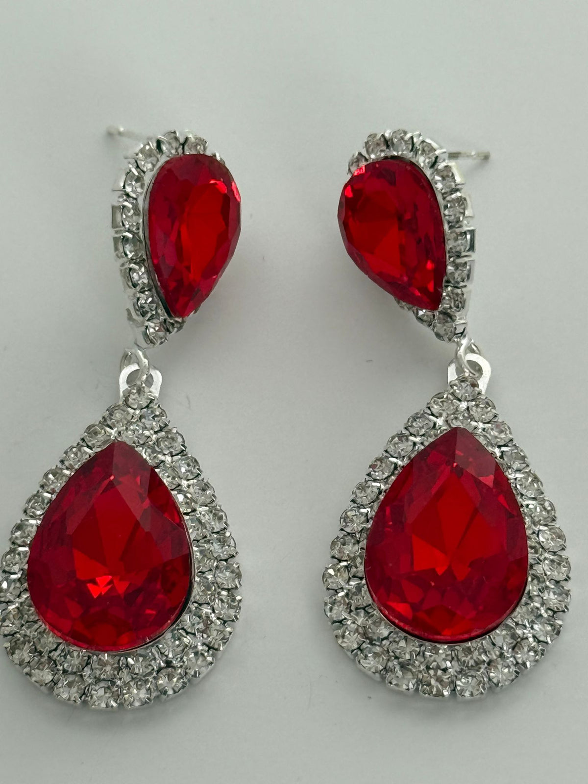 Red Teardrop Crystal Drop Earrings
