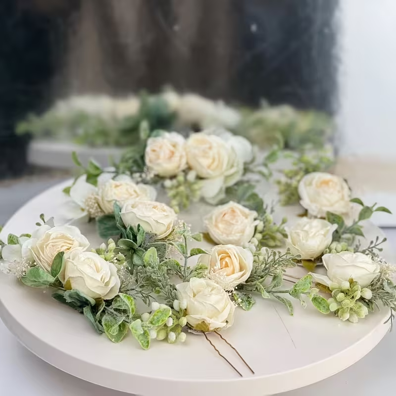 3-Piece Ivory Rose Bridal Hair Pin Set