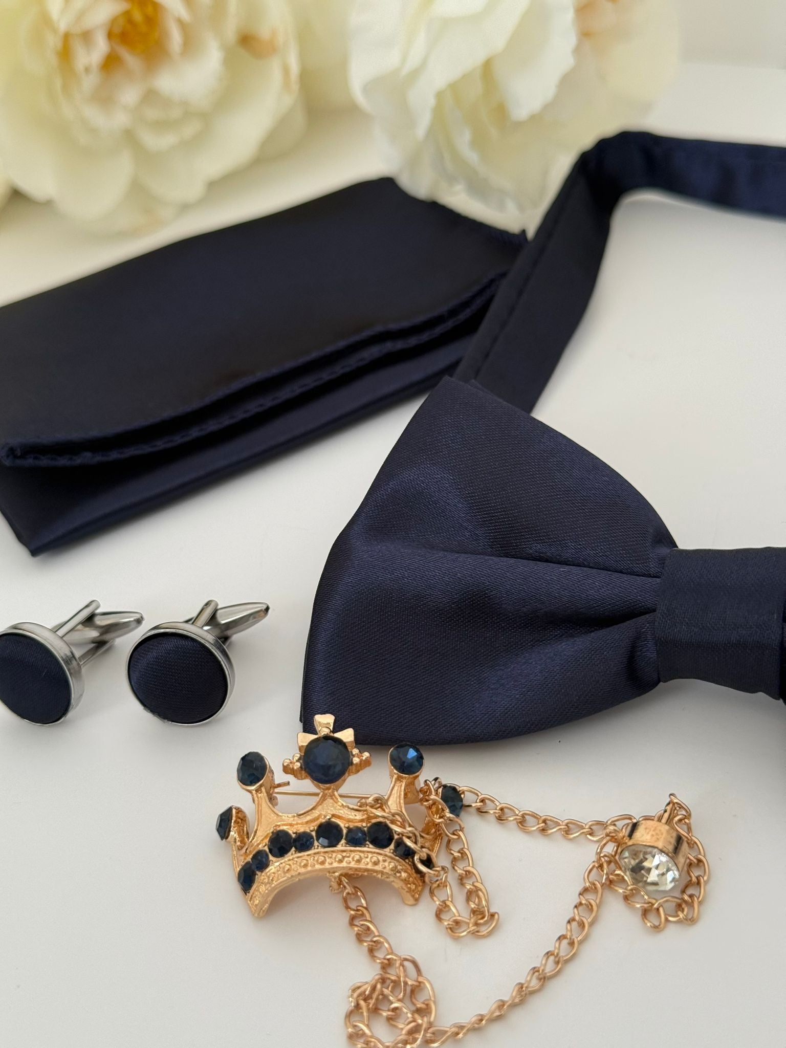 Navy Bow Tie & Accessories Set