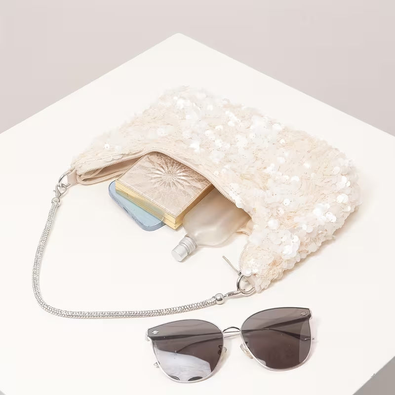 Women's Beige Sequin Shoulder Bag