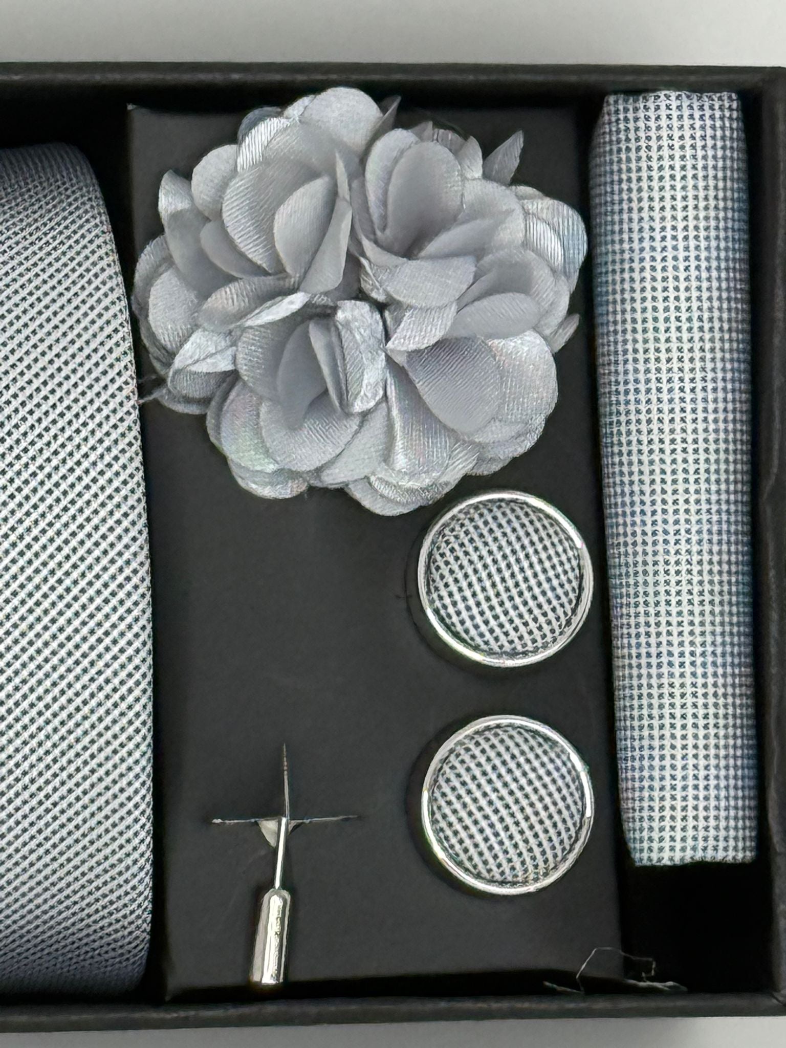 Silver Grey Luxury Textured Tie Gift Set