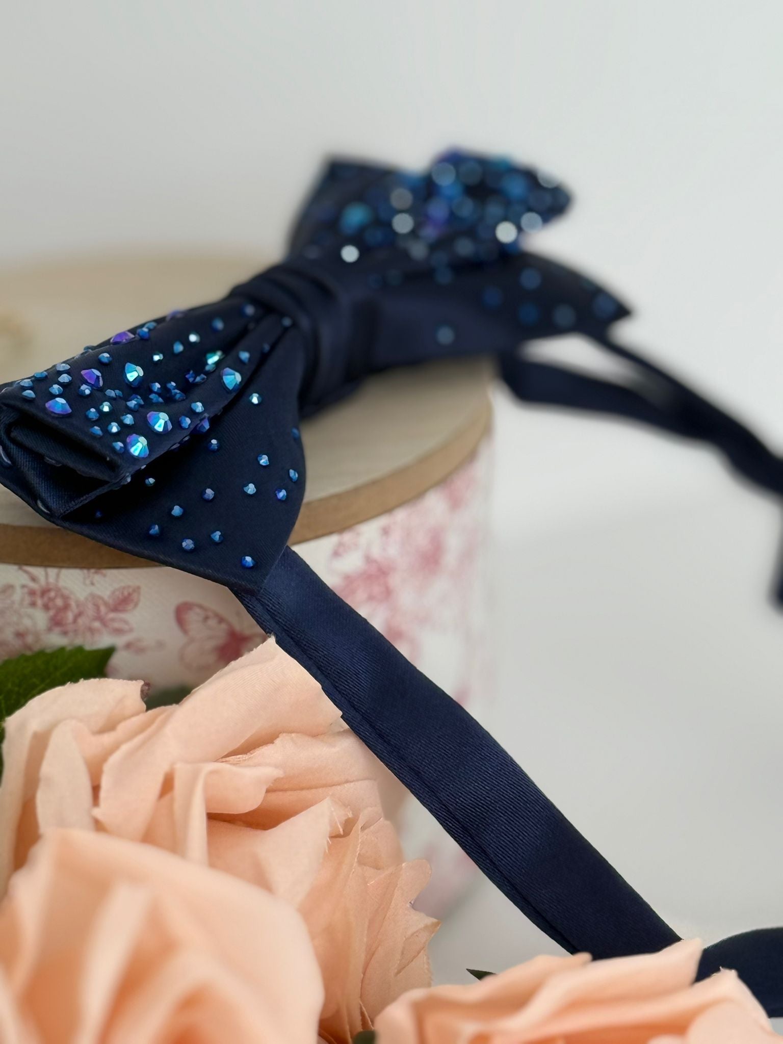 Navy Blue Bow Tie with Blue Crystal Detailing