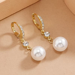 Elegant Gold Pearl Drop Earrings with Crystal Accent