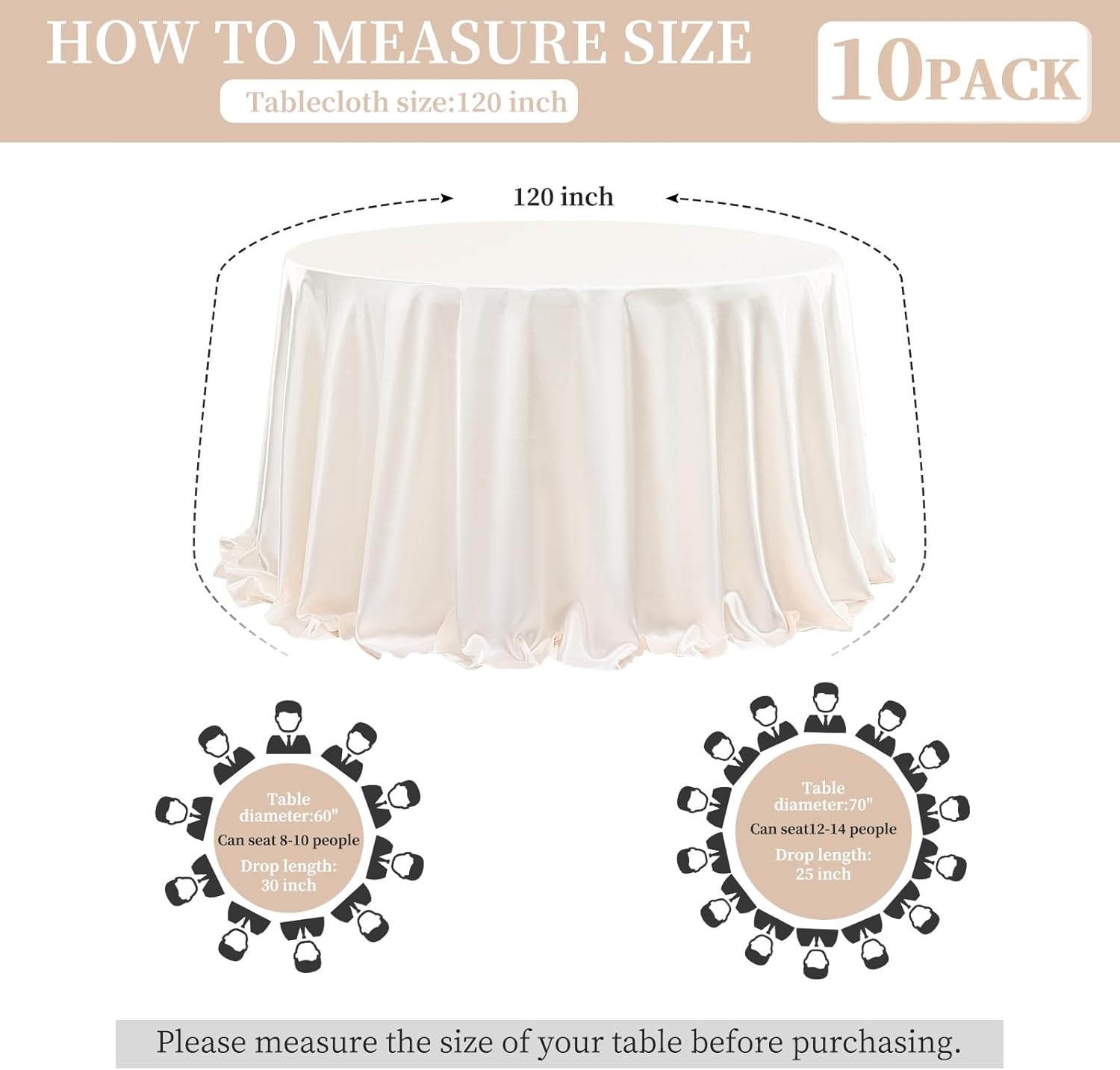 RENTAL ONLY!! Round Ivory Satin Tablecloth