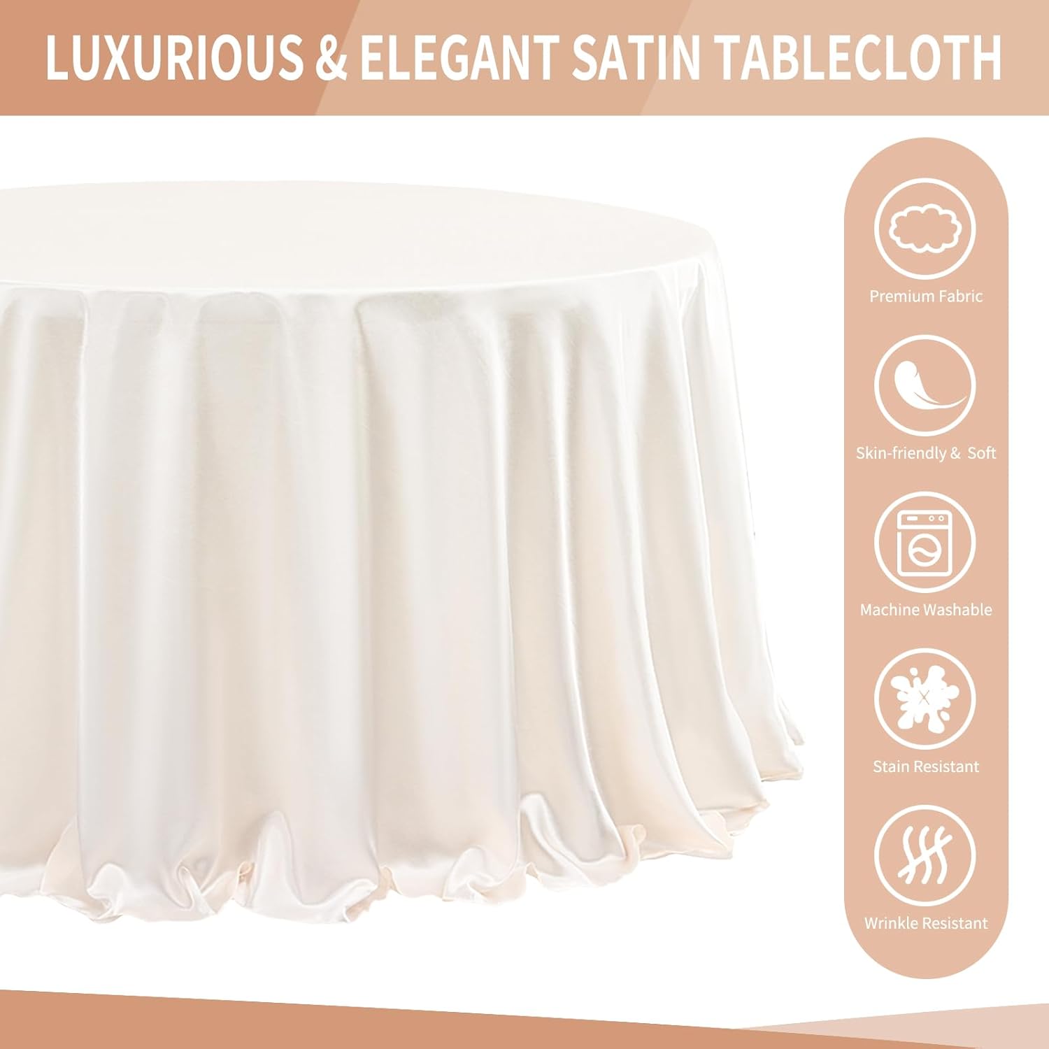 RENTAL ONLY!! Round Ivory Satin Tablecloth